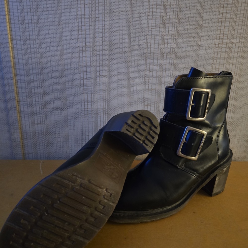 Dr. Martens Black Heeled Boots with Silver Buckles